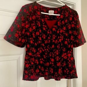 Meadow Rue by Anthropologie Faux Wrap Floral Top Sz L